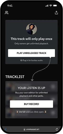 Listener screen prompting to buy after one play