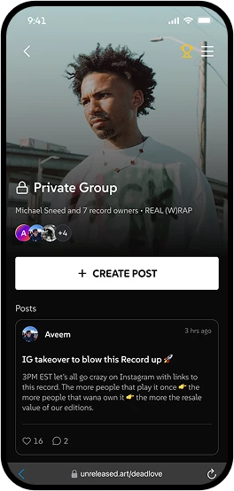 Private group feed for record owners